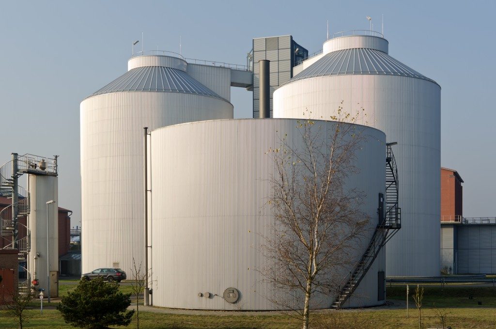 three large storage tanks