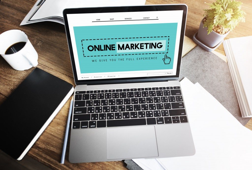 laptop with online marketing concept