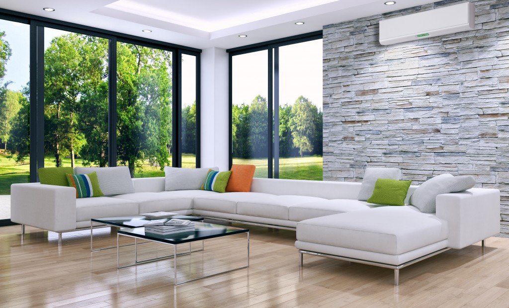 modern living room wide wall glass