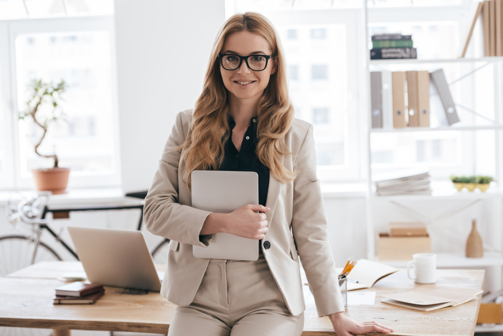 a woman in corporate attire