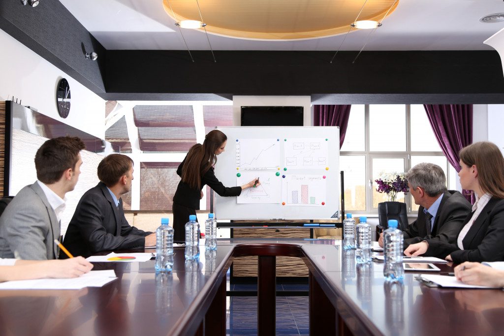 woman presenting to a group of people